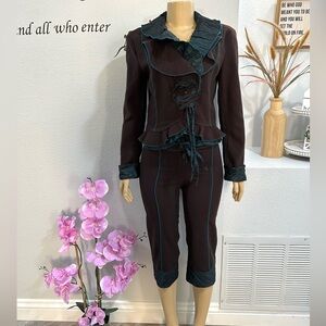 Extenzo Paris Made in France Lagenlook Brown Women's Cardigan Pants Set Sz M 38